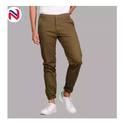 Mehendi Green Stretchable Cotton Chinos For Men